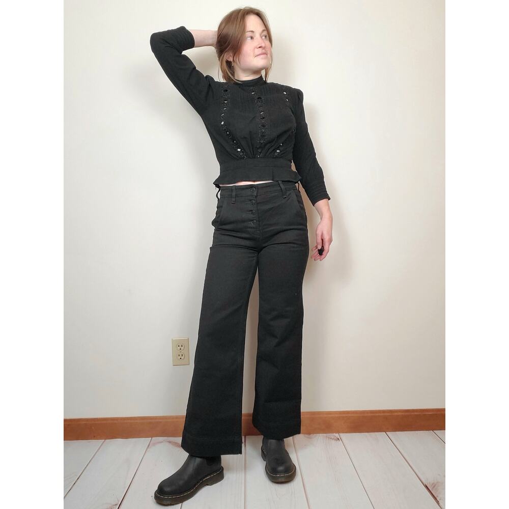 NWT Citizens of Humanity Josie Embroidered Mockneck Blouse Black XS